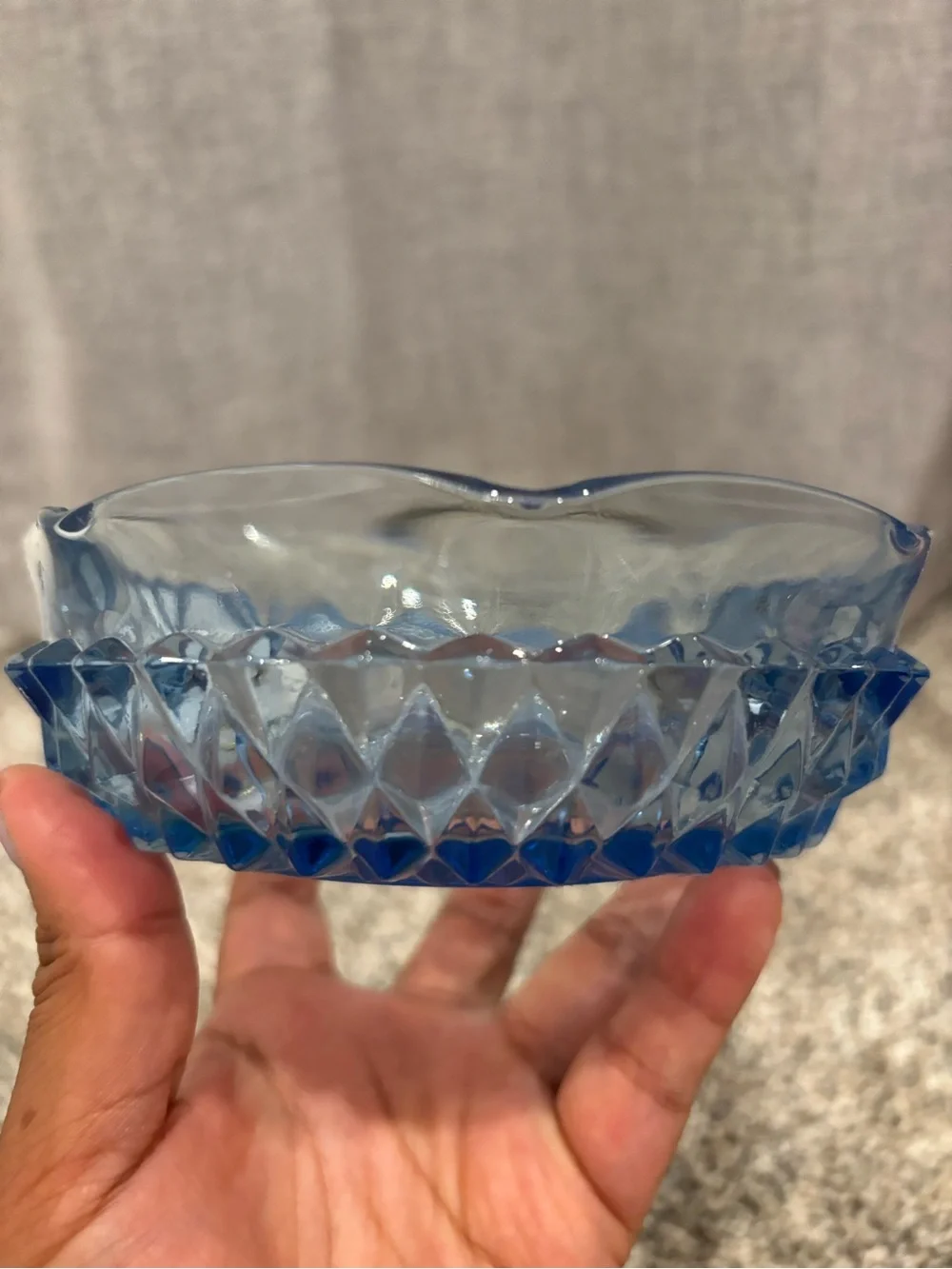 Vintage Indiana Glass Regal Blue Diamond Point Mayonnaise Bowl & Under plate Set